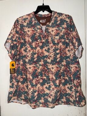 Carhartt Women's 3XL Modern Fit Force Cross-Flex Henley Print Tunic scrub top